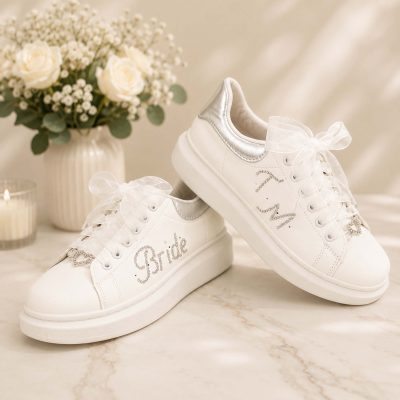 Νυφικά Sneakers με  Στρας, Αρχικά & λευκά Κορδόνια – Bride Edition
