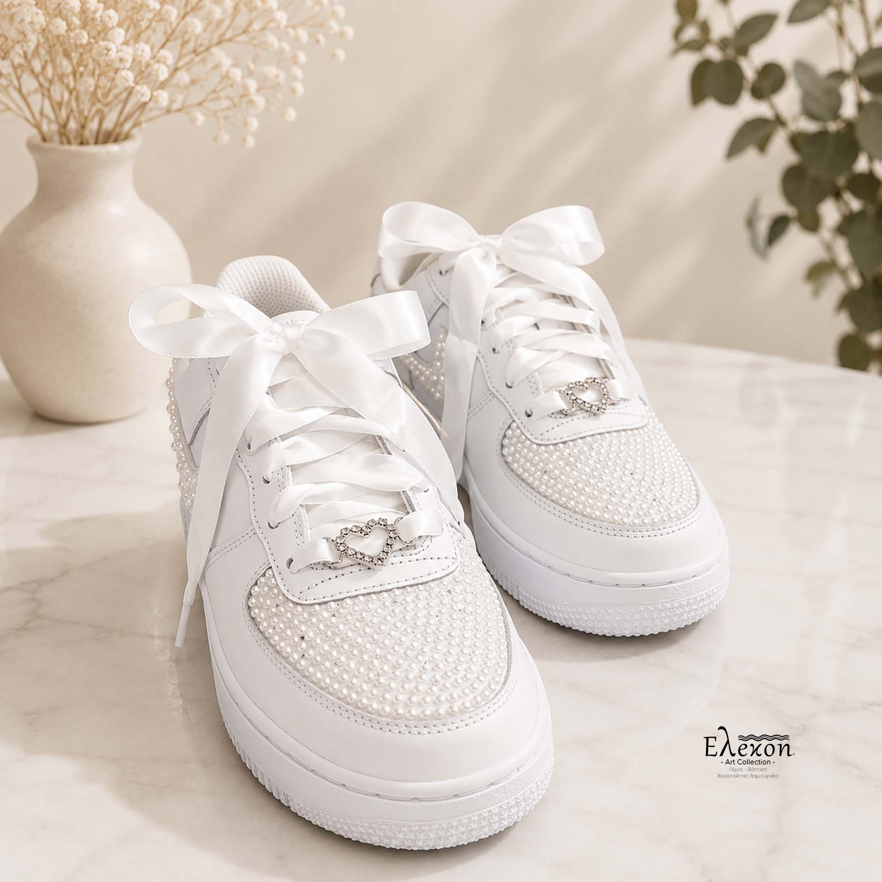 Bridal Sneaker Nike Air Force 1 με Πέρλες & Σατέν Κορδόνια - Image 2