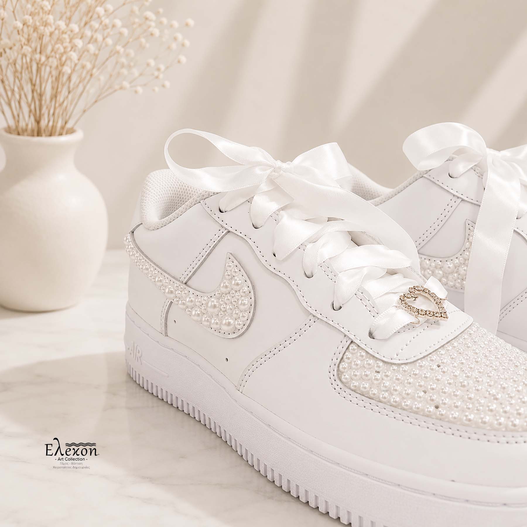 Bridal Sneaker Nike Air Force 1 με Πέρλες & Σατέν Κορδόνια - Image 3