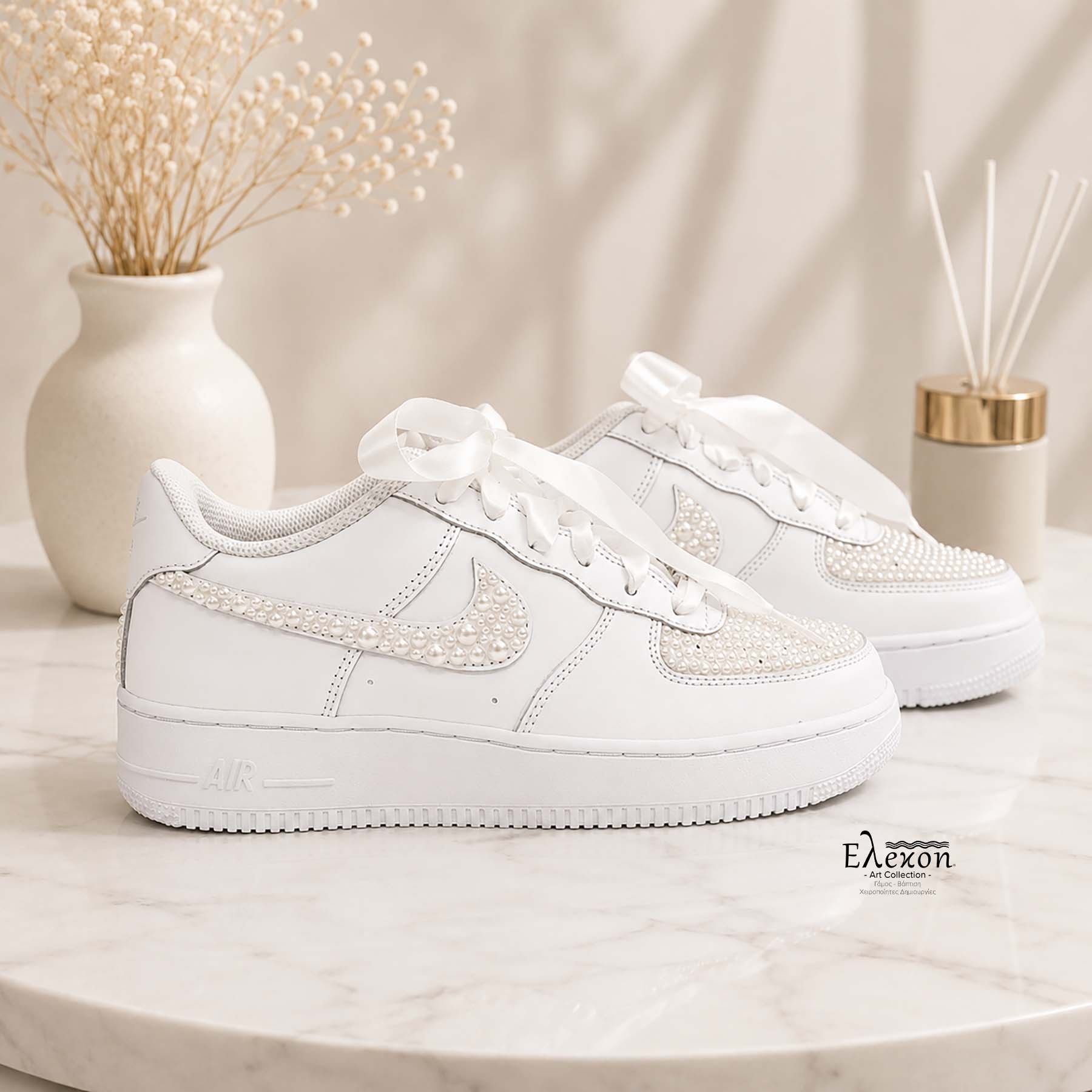 Bridal Sneaker Nike Air Force 1 με Πέρλες & Σατέν Κορδόνια - Image 4