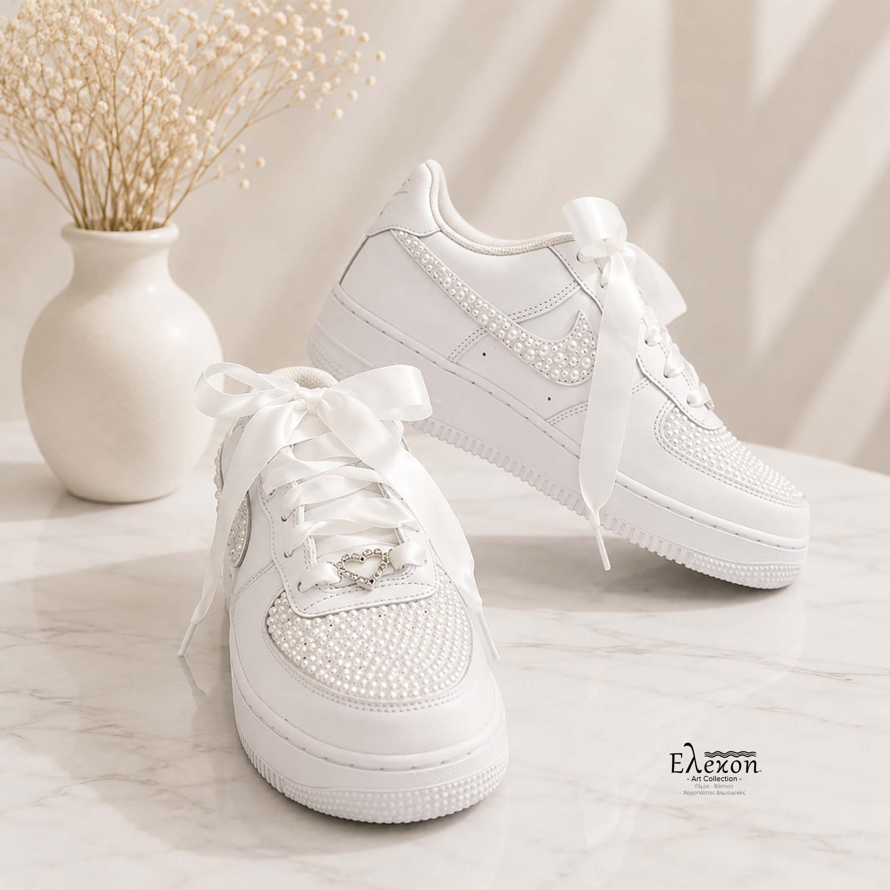 Bridal Sneaker Nike Air Force 1 με Πέρλες & Σατέν Κορδόνια