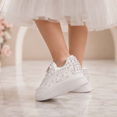 Παιδικά Sneakers  – Λευκά με Πέρλες & Στρας
