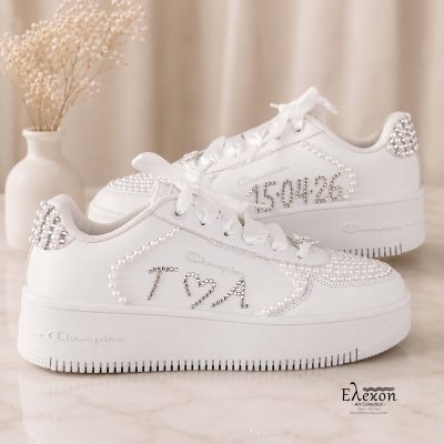 Λευκά Νυφικά Sneakers Champion προσωποποιημένα με ημερομηνία και μονογράμματα