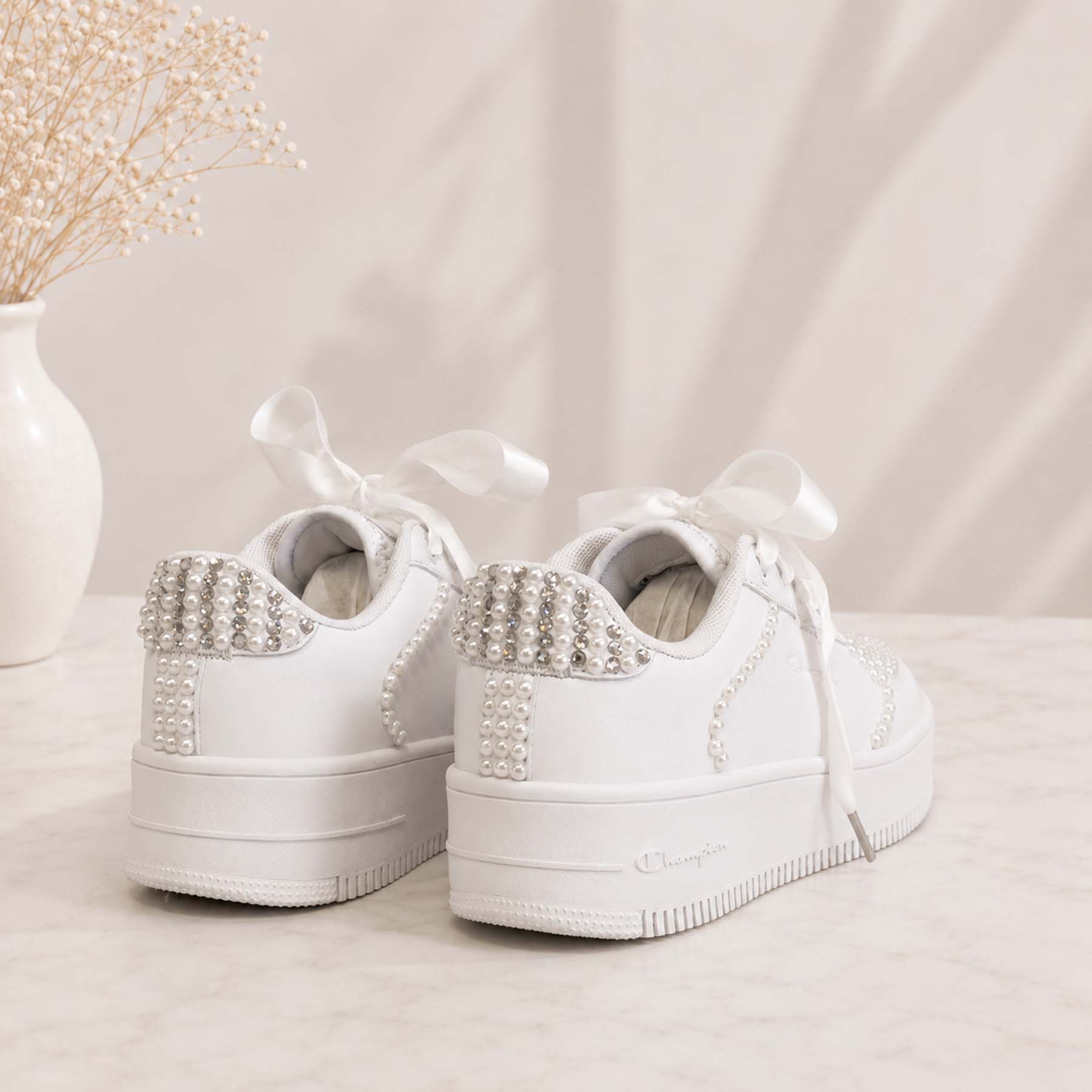 Λευκά Νυφικά Sneakers Champion με Πέρλες & Στρας – Elegant Bridal Touch - Image 3