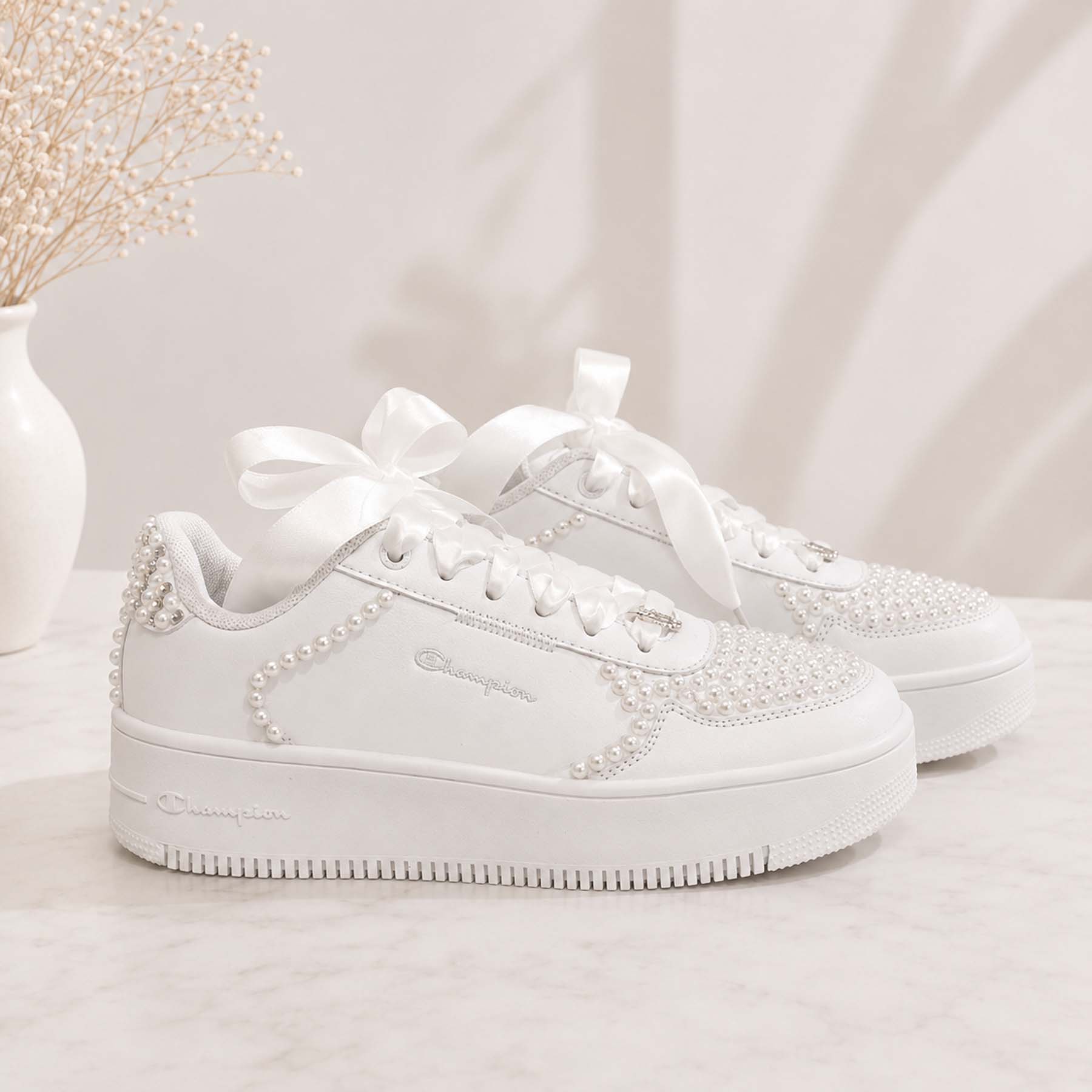 Λευκά Νυφικά Sneakers Champion με Πέρλες & Στρας – Elegant Bridal Touch - Image 4