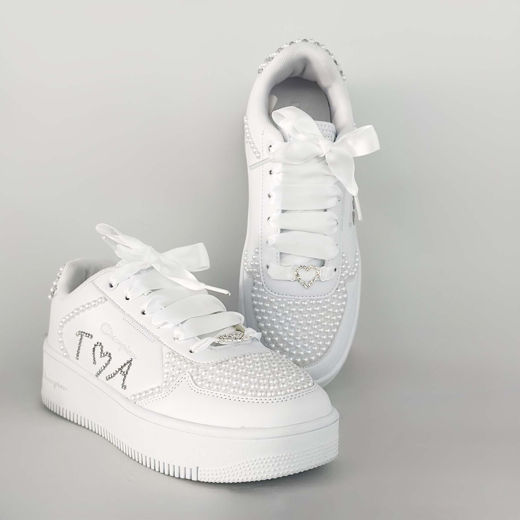Λευκά Νυφικά Sneakers Champion προσωποποιημένα με ημερομηνία και μονογράμματα - Image 4