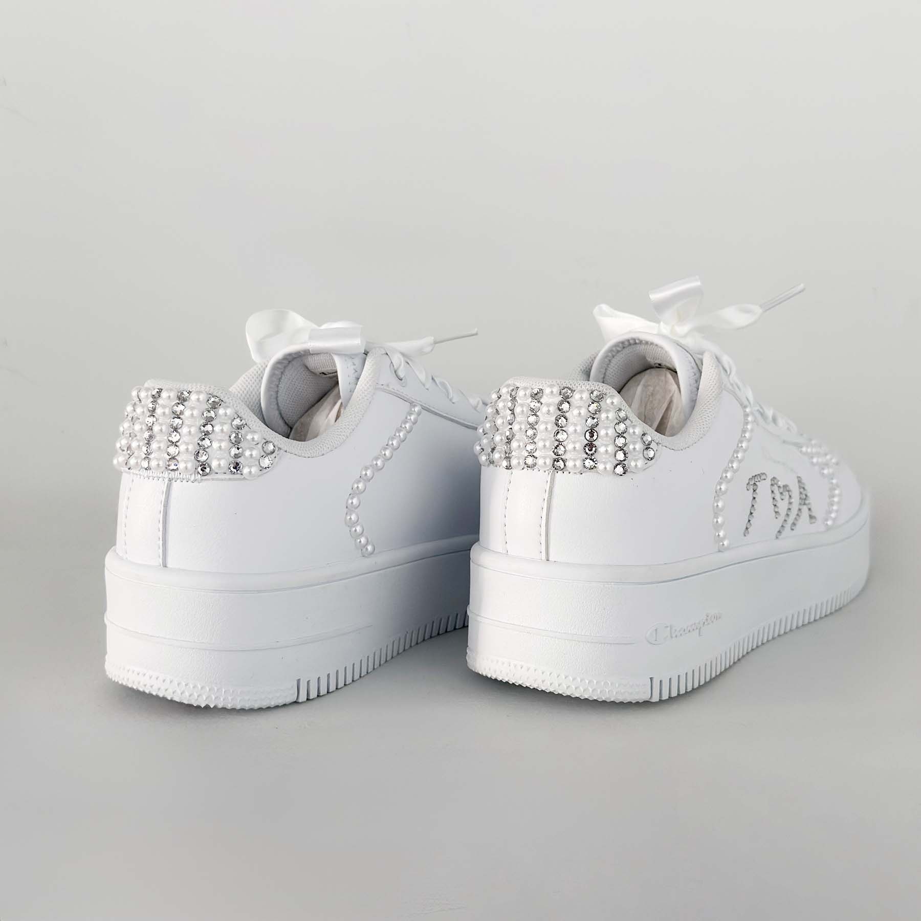 Λευκά Νυφικά Sneakers Champion προσωποποιημένα με ημερομηνία και μονογράμματα - Image 5