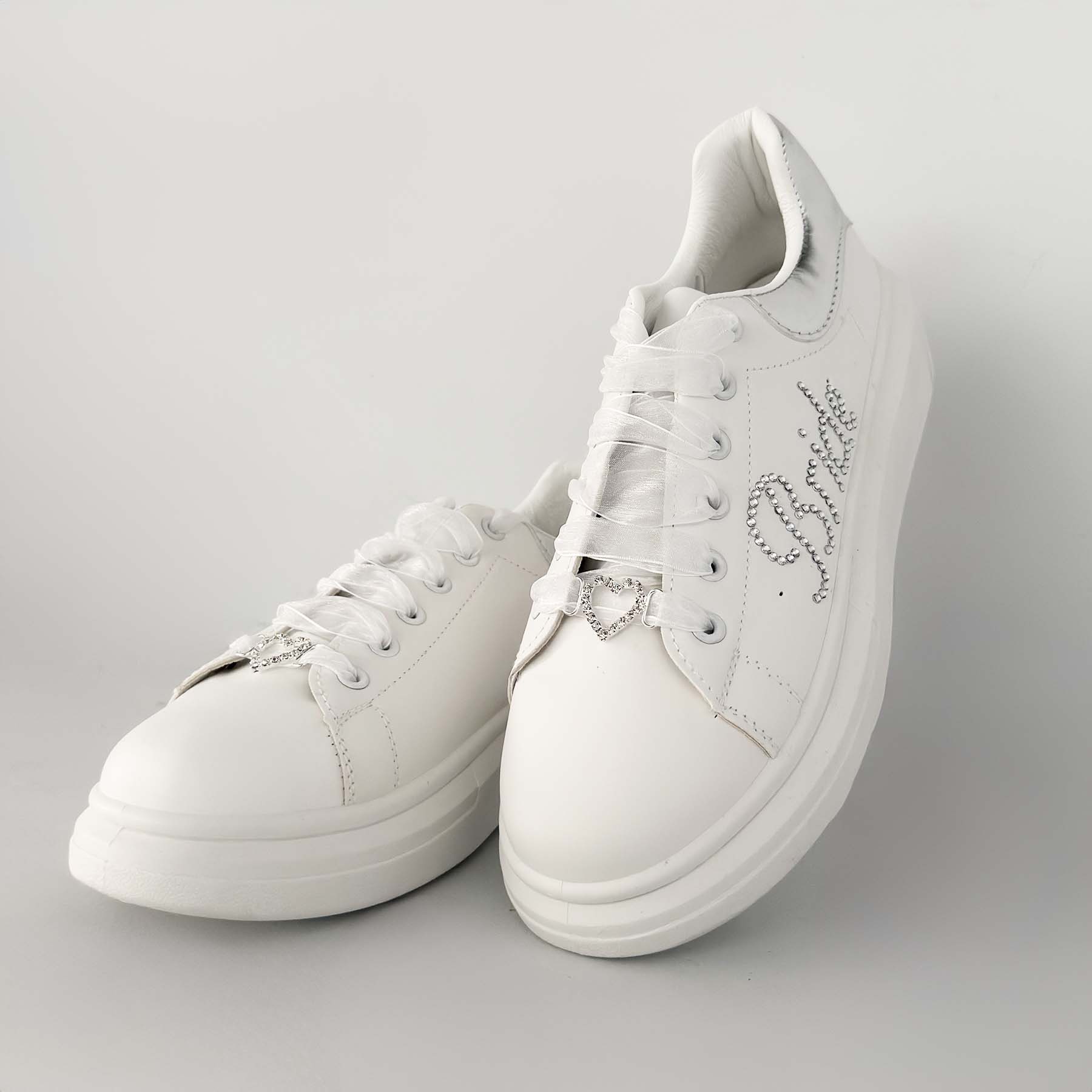 Νυφικά Sneakers με Ασημί Λεπτομέρειες, Ημερομηνία & Στρας – Bride Edition - Image 2