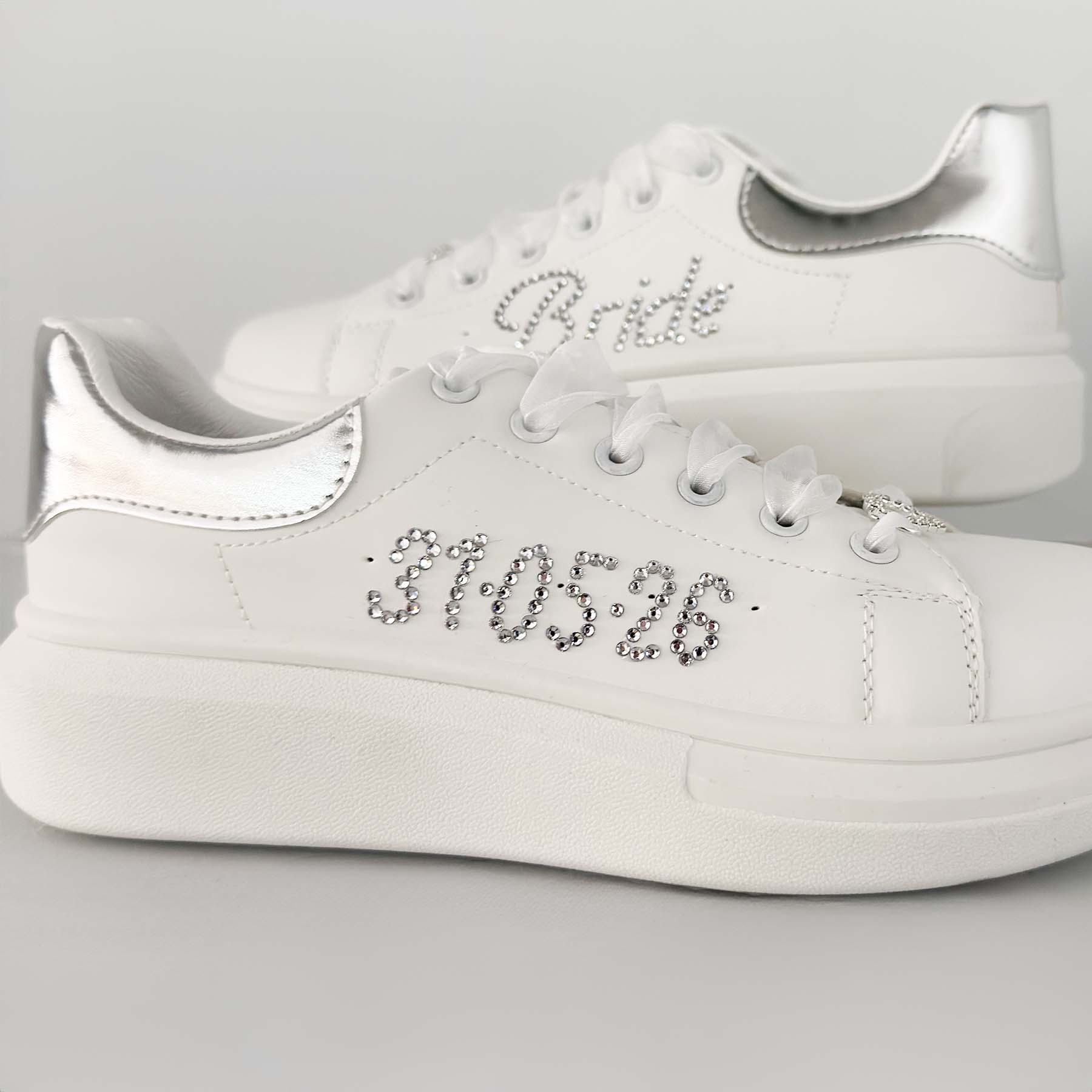Νυφικά Sneakers με Ασημί Λεπτομέρειες, Ημερομηνία & Στρας – Bride Edition - Image 4