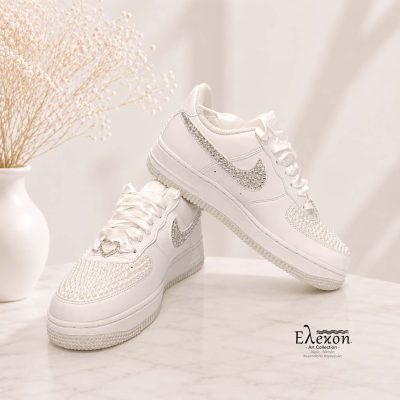 Bridal Sneaker Nike Air Force 1 με Πέρλες, στρας & Σατέν Κορδόνια