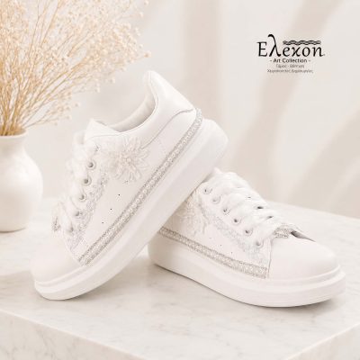 Νυφικά Sneakers με Πέρλες & Δαντέλα – Elegant Blossom Edition