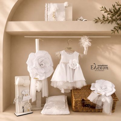 Ολοκληρωμένο πακέτο Βάπτισης για κορίτσι | White Handmade flower