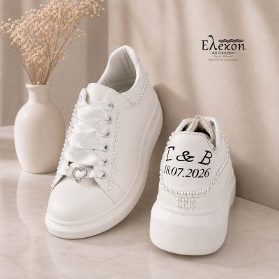 Νυφικά Sneakers με πέρλες και Σατέν Κορδόνια
