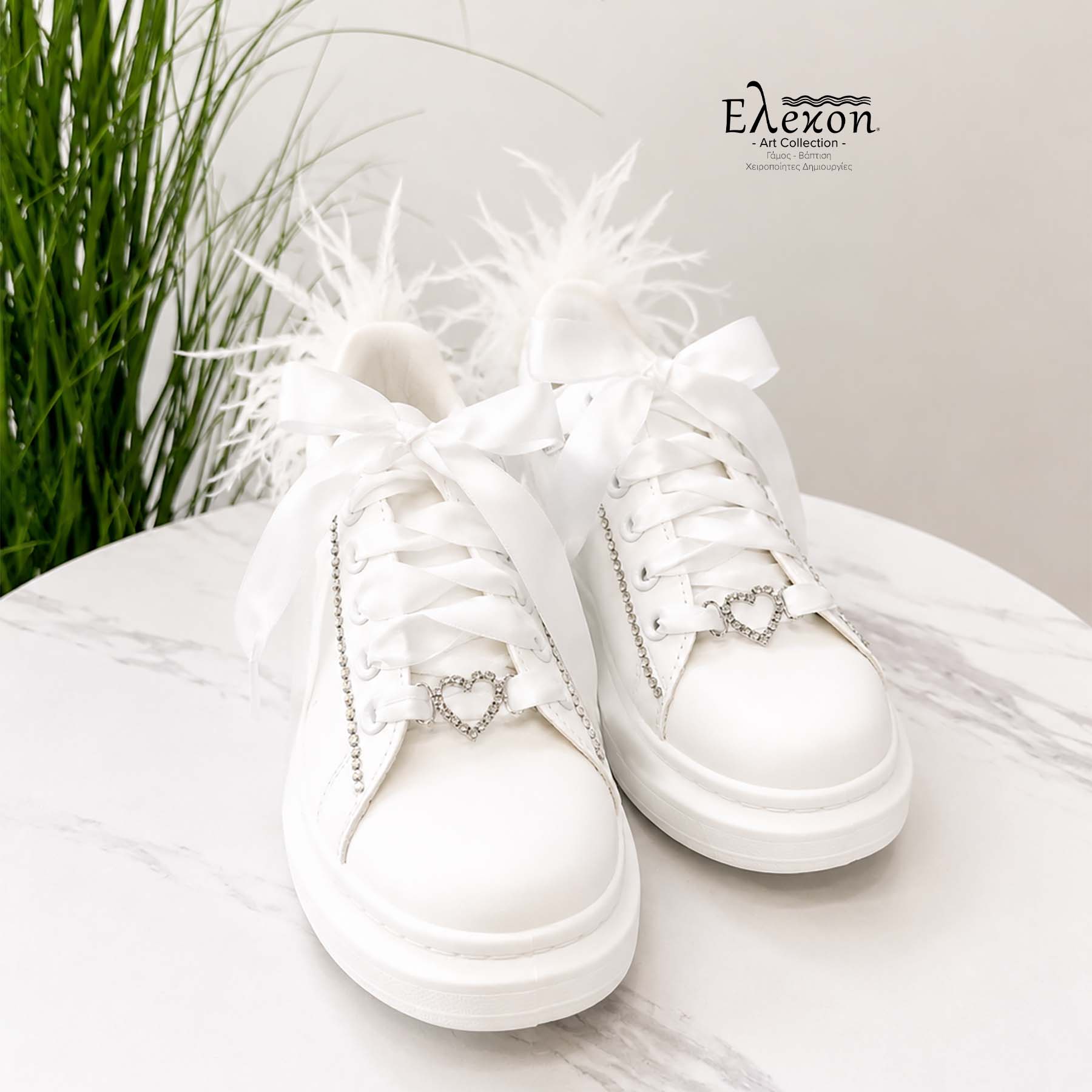 Νυφικά Sneakers με Φτερά, Σατέν Κορδόνια & Στρας - Image 4
