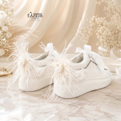 Νυφικά Sneakers με Φτερά, Σατέν Κορδόνια & Στρας
