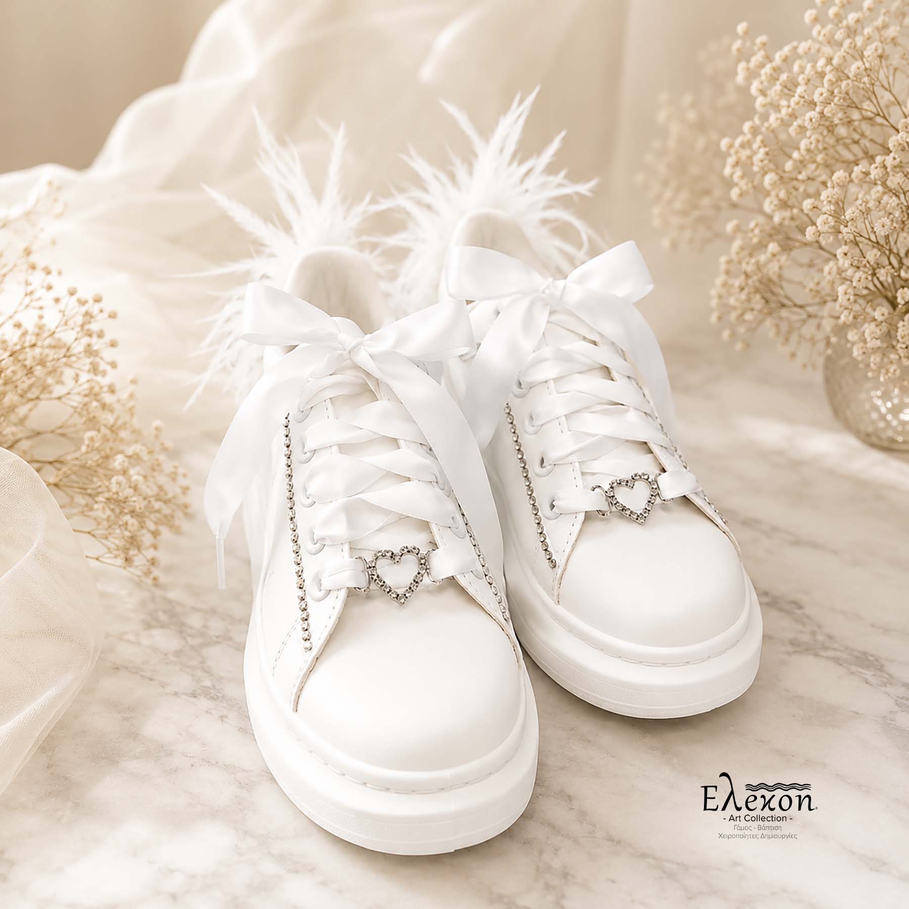 Νυφικά Sneakers με Φτερά, Σατέν Κορδόνια & Στρας - Image 4