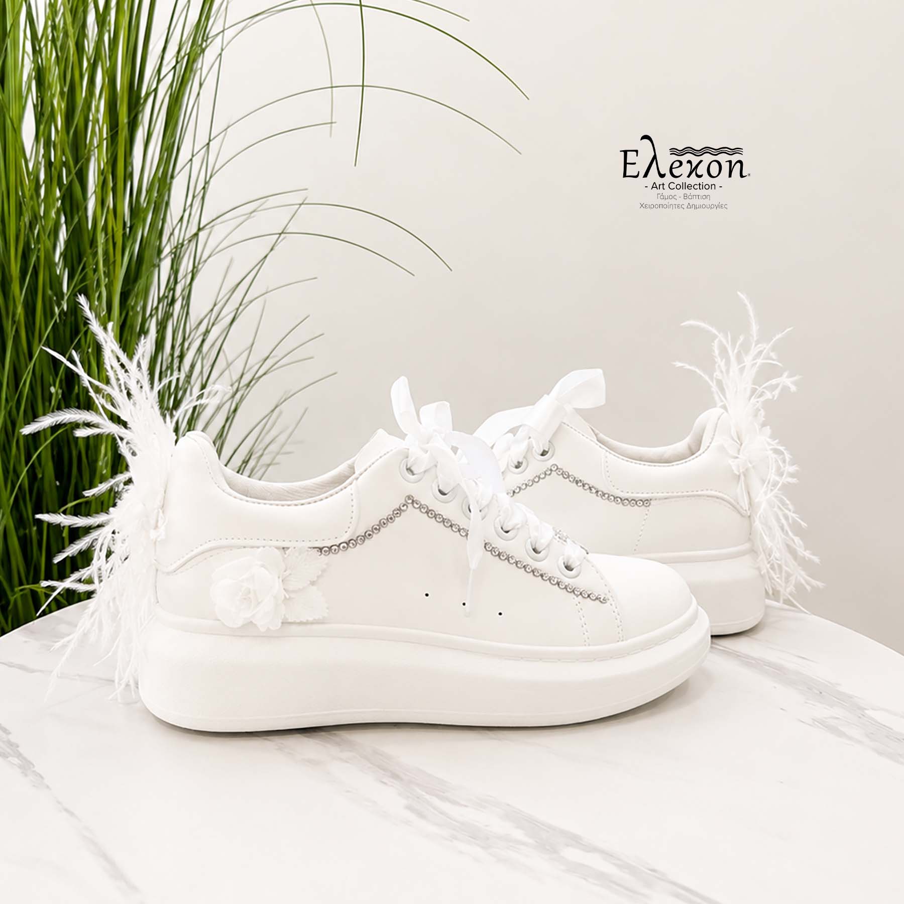 Νυφικά Sneakers με Φτερά, Σατέν Κορδόνια & Στρας - Image 2