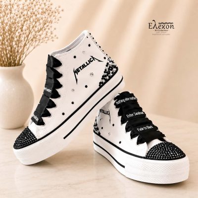 Custom White Sneakers “Metallica” με  Στρας