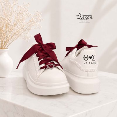 Νυφικά Sneakers με πέρλες και Σατέν Κορδόνια μπορντό