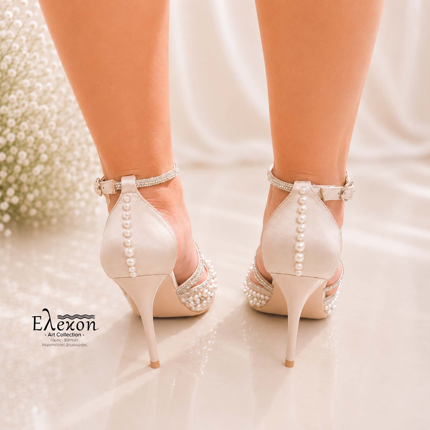 Julia | custom ιβουάρ γόβες με πέρλες και ασημένια στρας - Image 4