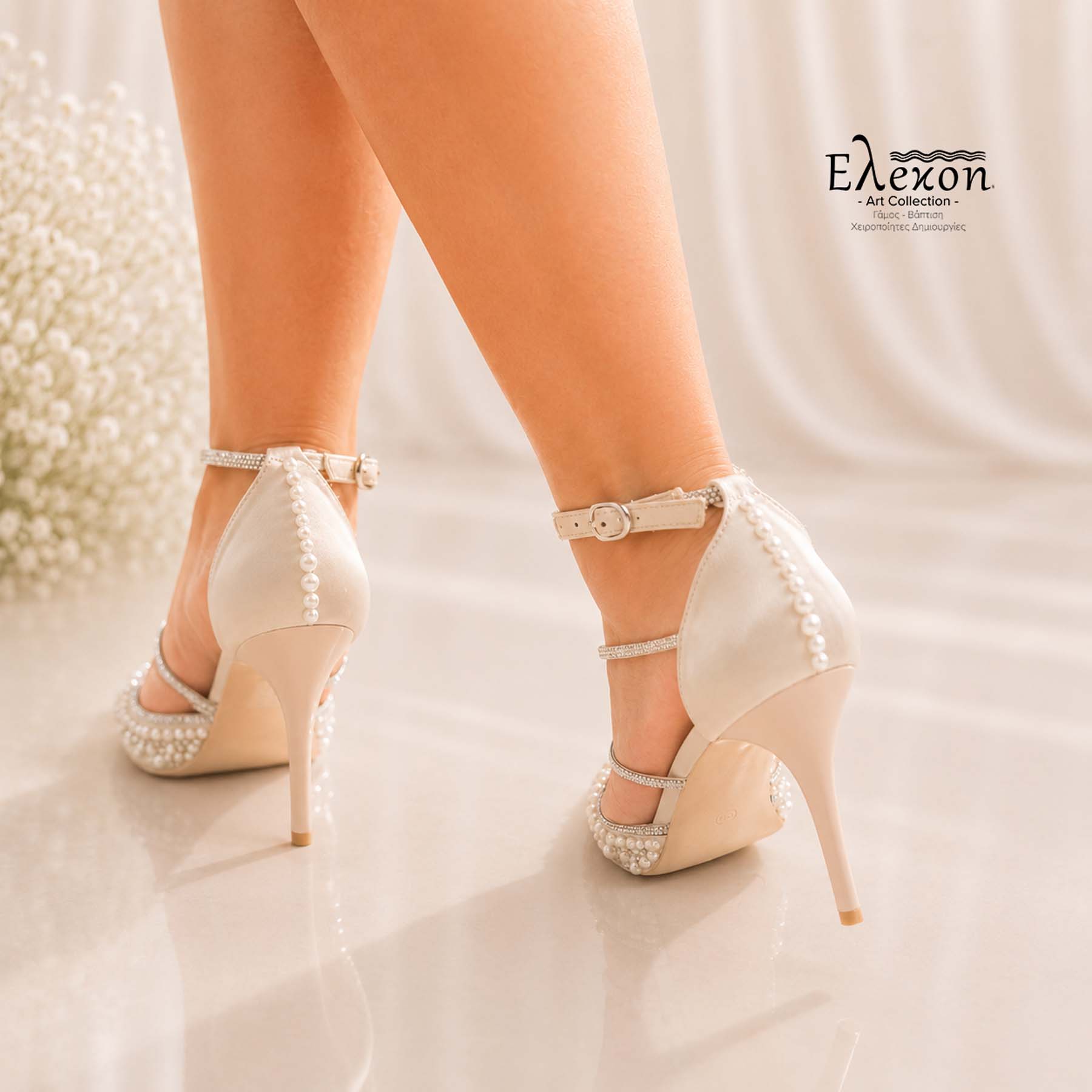 Julia | custom ιβουάρ γόβες με πέρλες και ασημένια στρας - Image 6