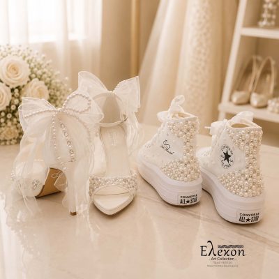 Bridal Set Pearl Bow – Converse Platform Sneakers & Νυφικά Πέδιλα με Πέρλες