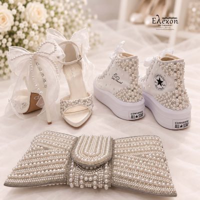Bridal Set Pearl Romance – Converse Sneakers, Νυφικά Πέδιλα & Clutch με Πέρλες