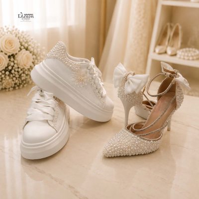 Bridal Set Pearl Bloom – Custom Sneakers & Νυφικές Γόβες με Πέρλες