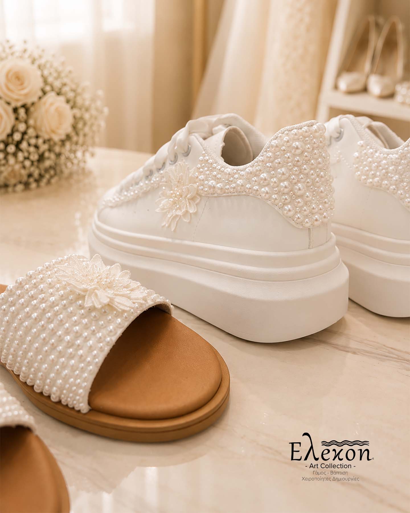 Bridal Set Pearl Blossom – Custom Sneakers & Σανδάλια με Πέρλες - Image 2