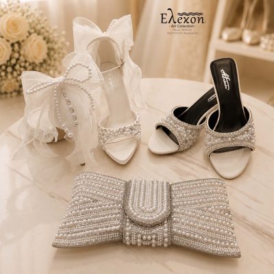 Bridal Set Pearl Bow – Πέδιλα, Mules & Clutch με Πέρλες