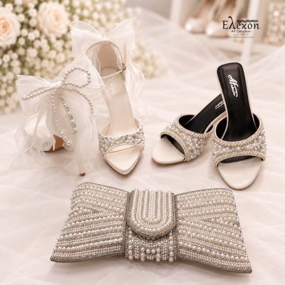 Bridal Set Pearl Bow – Πέδιλα, Mules & Clutch με Πέρλες