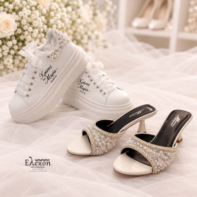Bridal Set Pearl Elegance – Custom Sneakers & Mules με Πέρλες