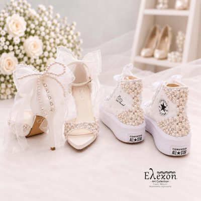 Bridal Set Pearl Bow – Converse Platform Sneakers & Νυφικά Πέδιλα με Πέρλες