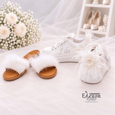 Bridal Set Feather I Do – Custom Sneakers & Σανδάλια με Φτερά