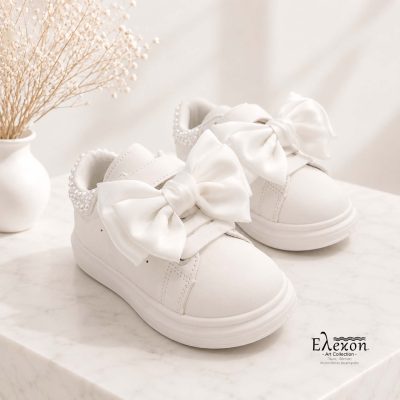 Παιδικά Sneakers  – Λευκά με Πέρλες και φιόγκο