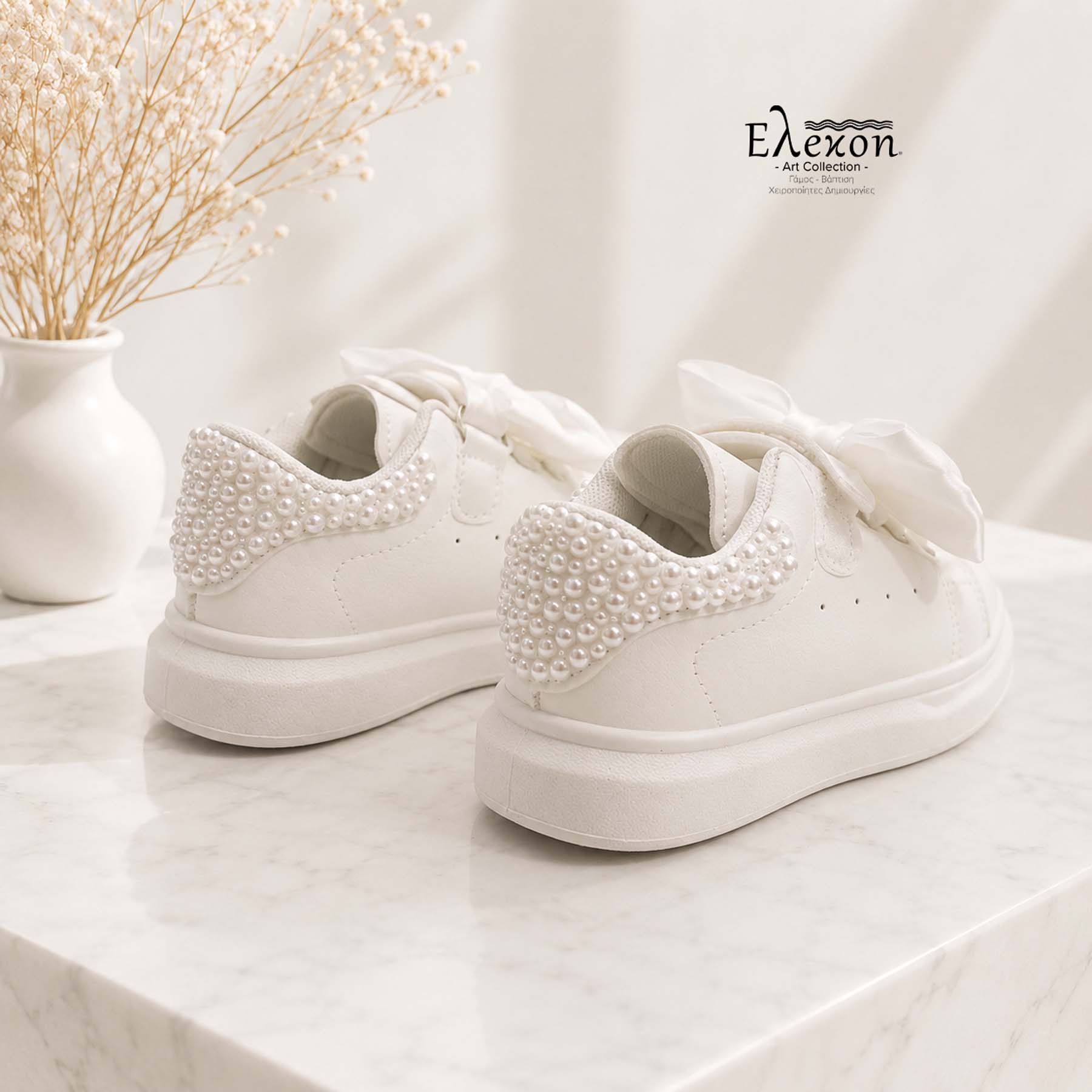 Παιδικά Sneakers – Λευκά με Πέρλες και φιόγκο - Image 3
