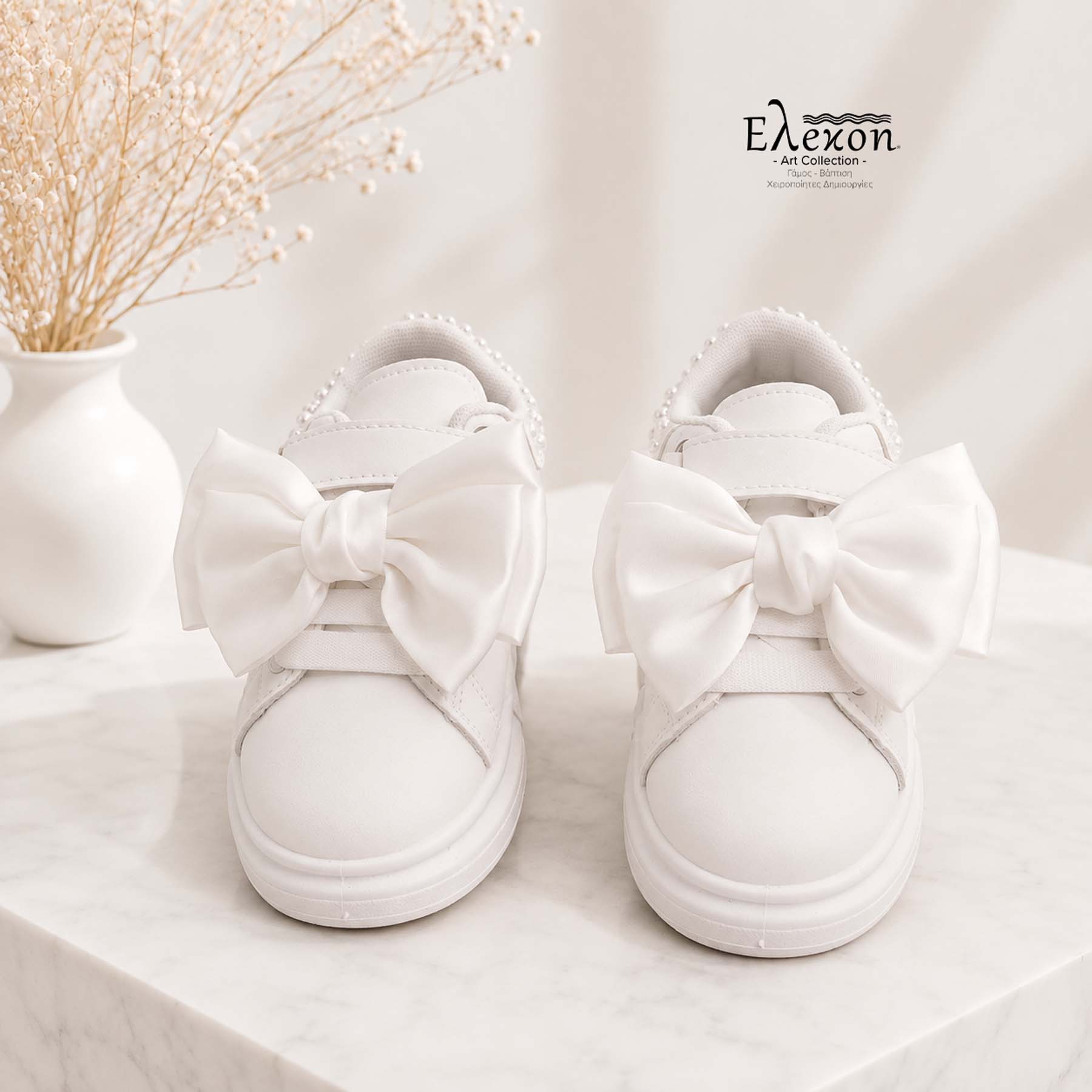 Παιδικά Sneakers – Λευκά με Πέρλες και φιόγκο - Image 5