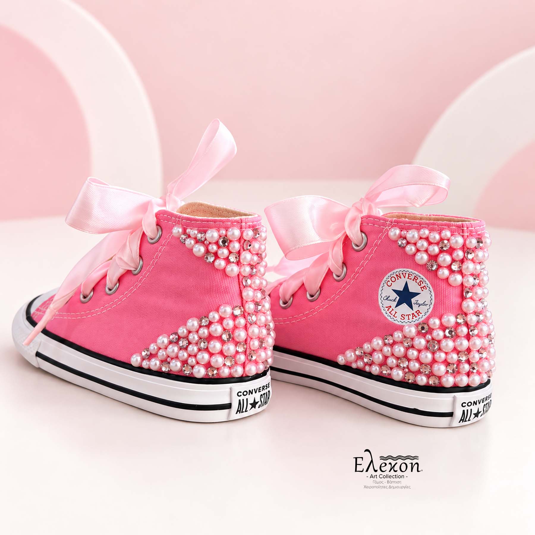 Pink Pearl | Παιδικά Custom Converse με Πέρλες & Σατέν κορδόνια - Image 3