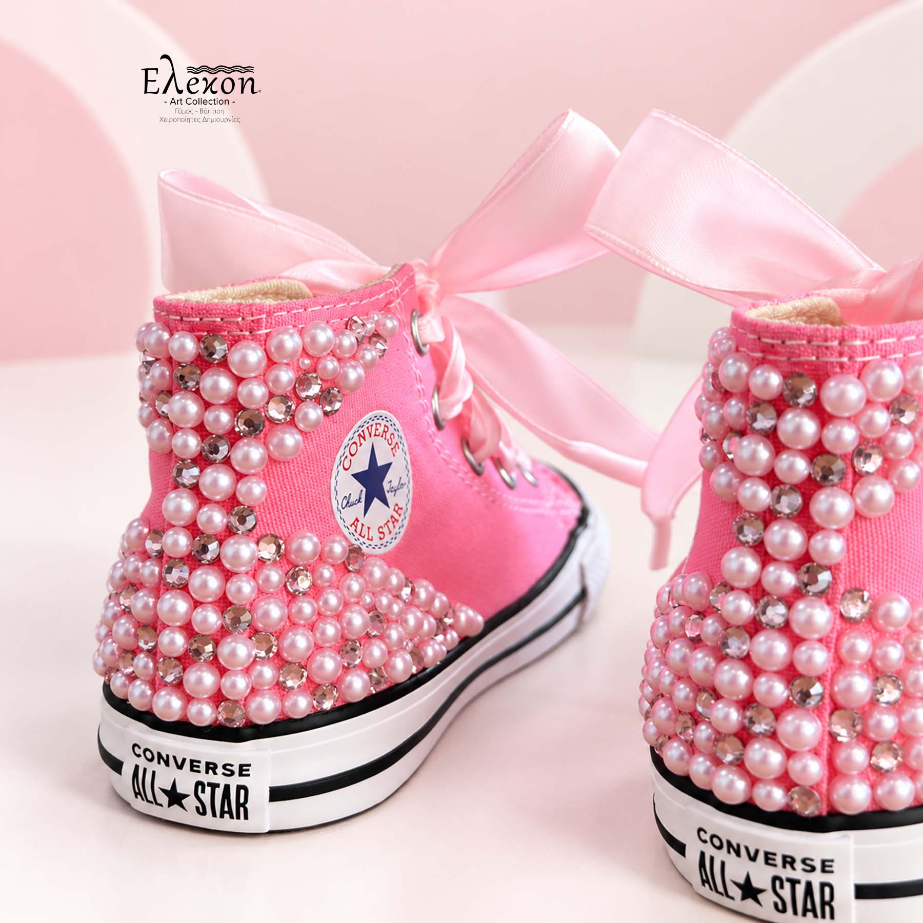 Pink Pearl | Παιδικά Custom Converse με Πέρλες & Σατέν κορδόνια - Image 4