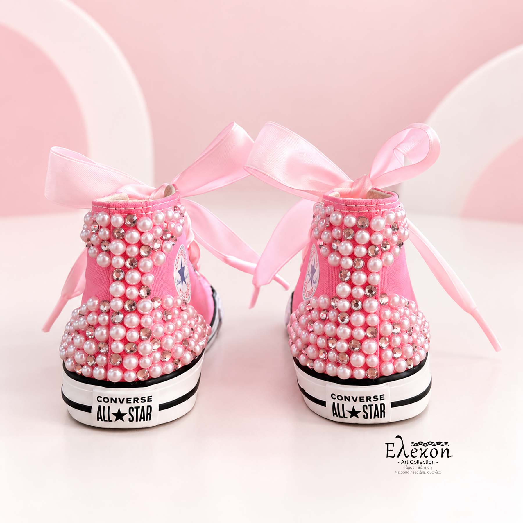 Pink Pearl | Παιδικά Custom Converse με Πέρλες & Σατέν κορδόνια - Image 5