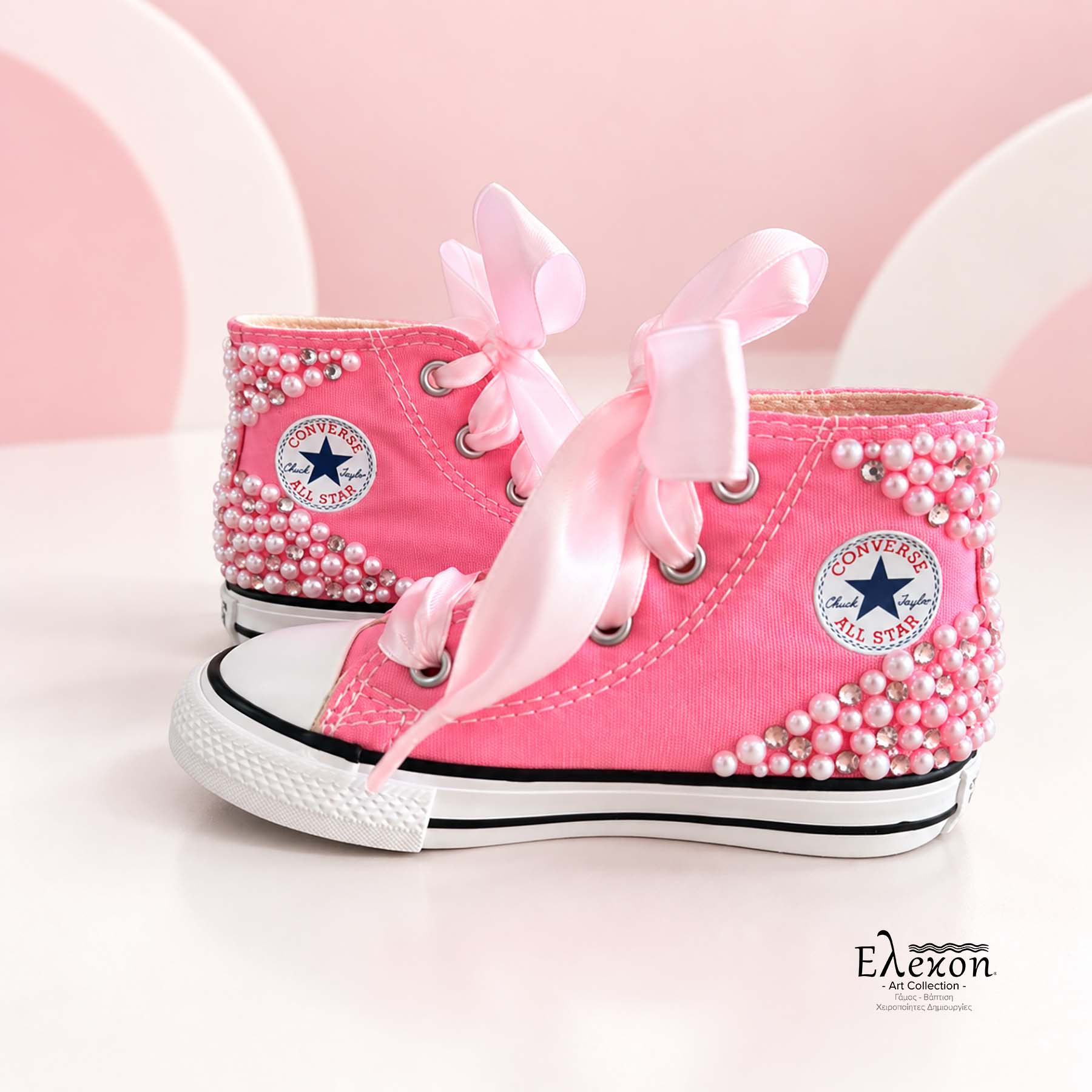 Pink Pearl | Παιδικά Custom Converse με Πέρλες & Σατέν κορδόνια - Image 6
