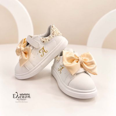 Golden Bow | Παιδικά Custom Sneakers με Πέρλες & Μονόγραμμα