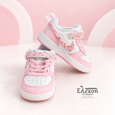 Rosy Glow | Παιδικά Custom Nike Court Borough Low με Πέρλες & Στρας