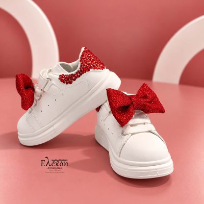 Ruby Bow | Παιδικά Custom Sneakers με Κόκκινους Φιόγκους & Στρας